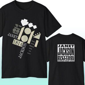 Janet Jackson 1814 Rhythm Nation 1990 Tour T-Shirt Pop Concert Fan Gift 2 Side05